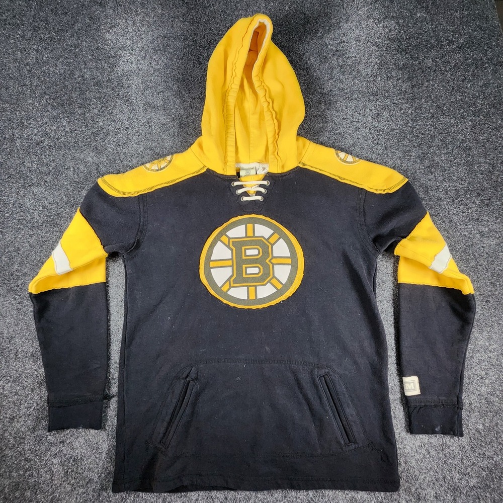 Boston Bruins CCM Hockey Lace Up Hoodie Kids Size L 14/16 Black Yellow  Jersey